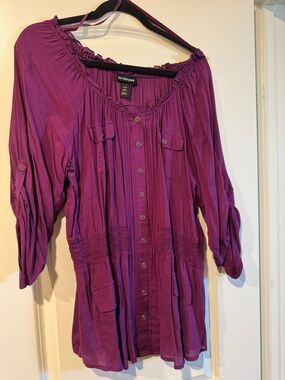 Lane Bryant Plum Button-Front Tunic Blouse